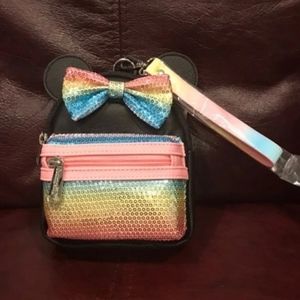 Minnie Mouse Sequined Mini Backpack Wristlet by Loungefly – Pastel Rainbow